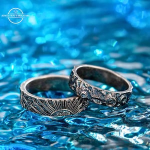 Anelli di promessa abbinati Sole e Luna, set di gioielli in argento 925 per coppie, regalo per anniversario di matrimonio per lei, lui, moglie, amanti, fidanzata