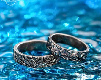 Sun & Moon Matching Promise Rings Bands, 925 Silver Couple Ring Jewelry Set, Wedding Anniversary Gift for Her, Him, Wife, Lovers, Girlfriend