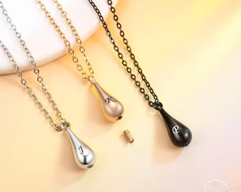 Custom Tiny Tear Drop Urn Necklace, Personalized Initial Name Memorial Ashes Cremation Pendant, Thoughtful Pet Human Ash Family Holder Gifts