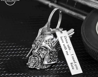 Custom Odin Viking Keychain, Gremlin Rider Bells for Motorcycles Keyring, Biker Good Luck Key Chain, Gifts for Dad/Men/Father/Riders/Bikers