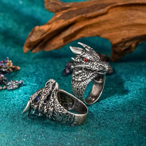 Bague pour homme dragon gothique personnalisée, pierre de