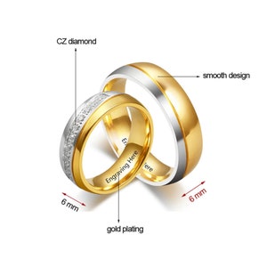 Customized Name Engraving Wedding Engagement Rings for Men Women, Personalized Couple Rings with Zirconia, Anniversary Gift for Husband Wife zdjęcie 5