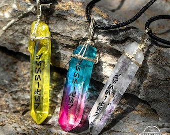 Custom Kyber Crystal Necklace, Engraved Jedi Name Necklace, Unisex Lightsaber Necklace, Aurebesh Text Crystal Pendant, Star Wars Gifts Lover