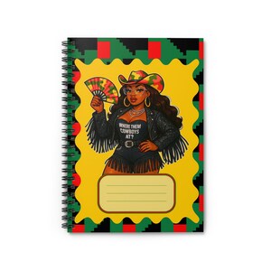 Cuaderno de espiral de vaquera negra Juneteenth: línea rayada, diario portátil para celebraciones, regalo de historia afroamericana, juego de papelería único de vaquera.