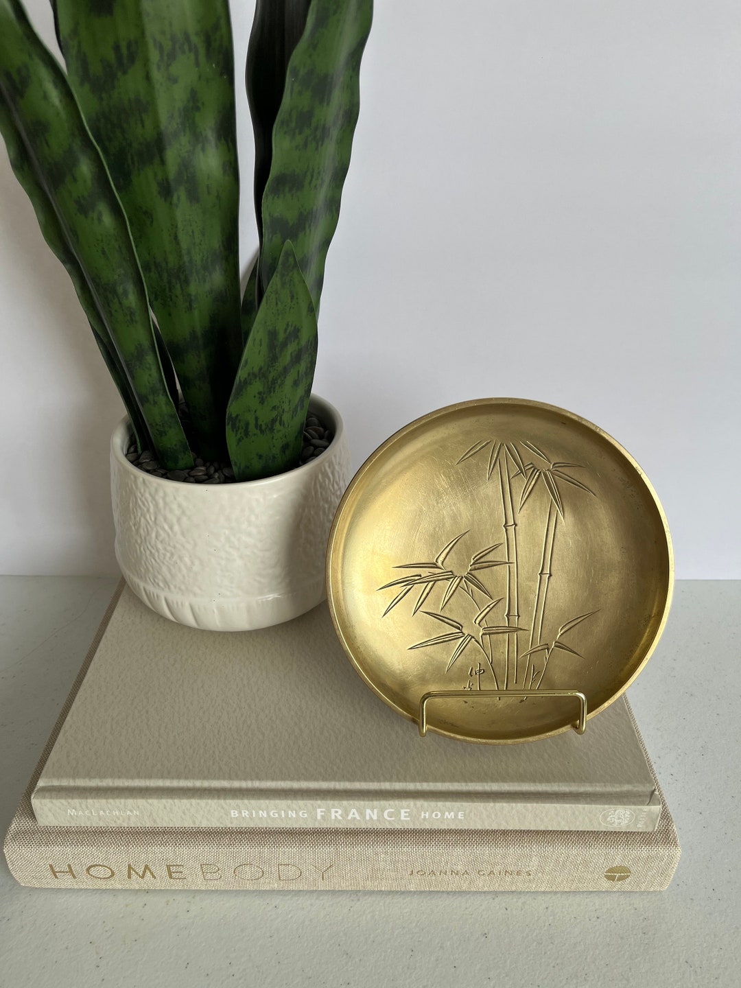 Vintage Japanese Solid Brass Catch All Dish With Bamboo Etchings Etsy