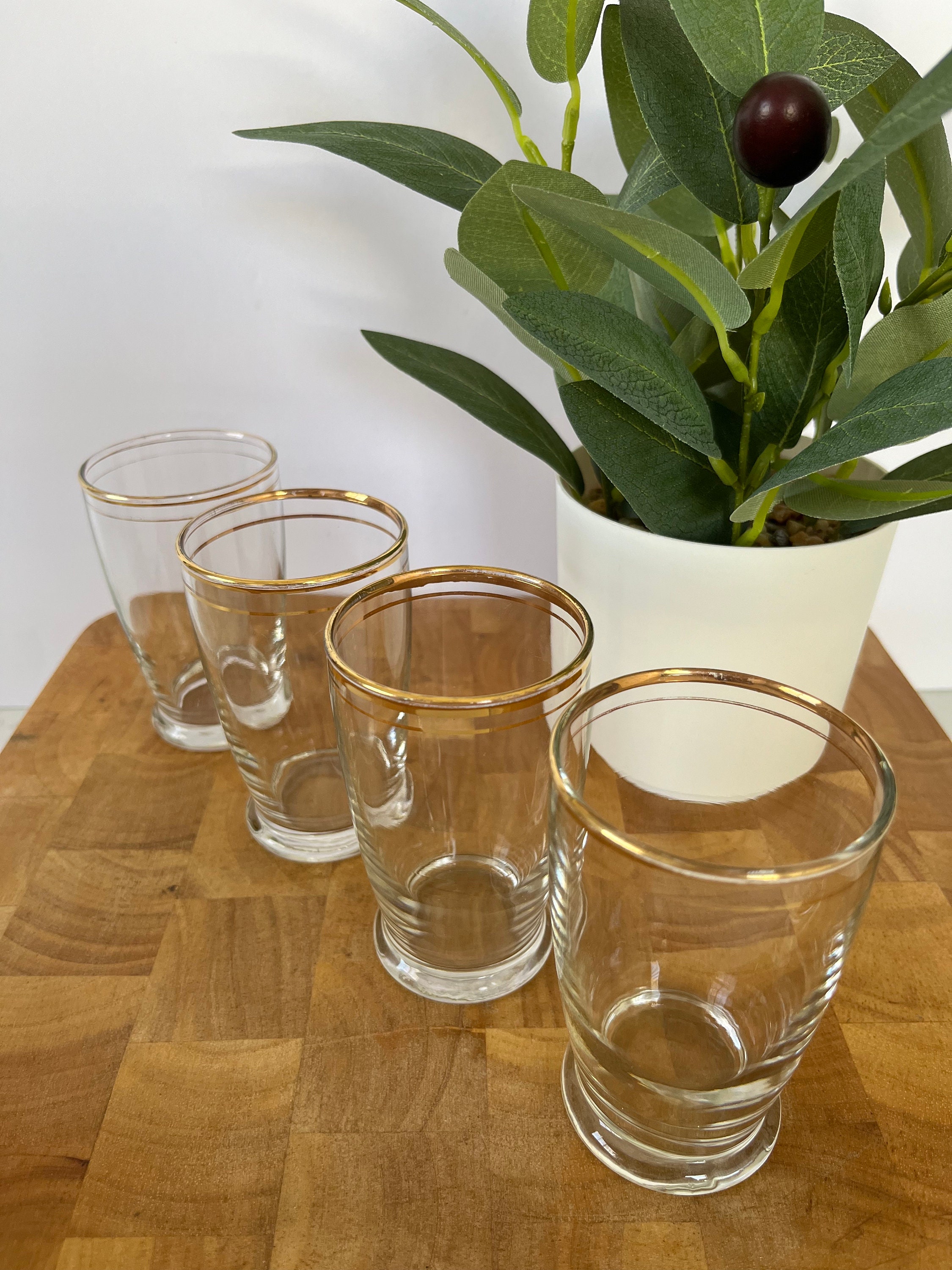 Vintage Libbey Gold Rim Juice Glasses Set of 4 MCM Collectible Drinking ...