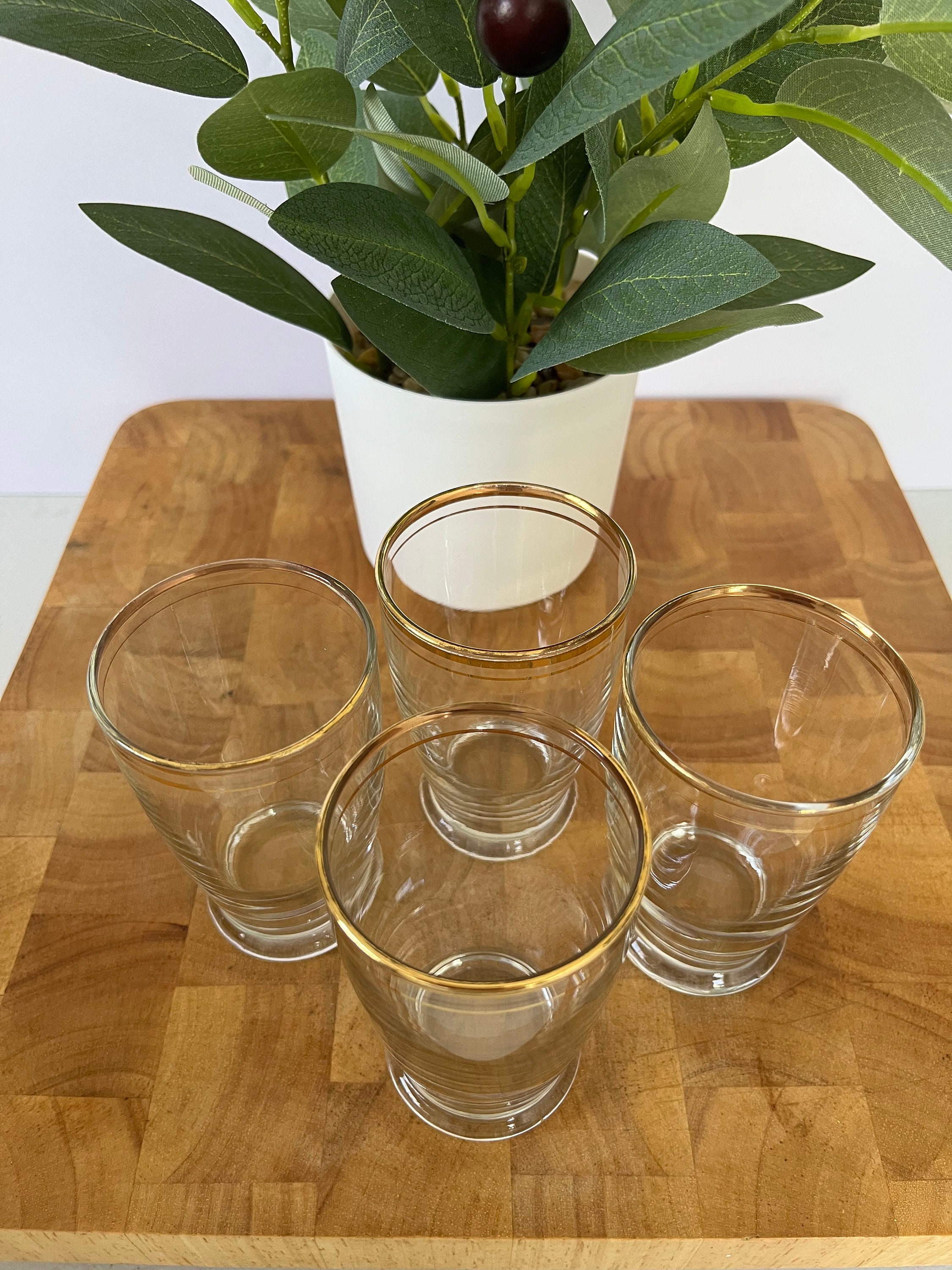 Vintage Libbey Gold Rim Juice Glasses Set of 4 MCM Collectible Drinking ...
