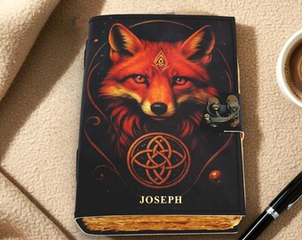 Fuchs Liebhaber Geschenk Leder Notizbuch, Mystisches Zauberbuch, personalisiertes handgemachtes Skizzenbuch, Waldtier Journal, Fuchs Kunst Liebhaber Geschenk