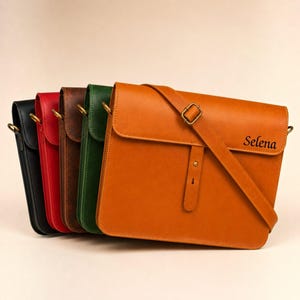 Personalized Leather Laptop Sleeve, Crossbody Leather Satchel, 14 inch MacBook Case, Work Bag, Minimalist Document holder, Corporate Gift