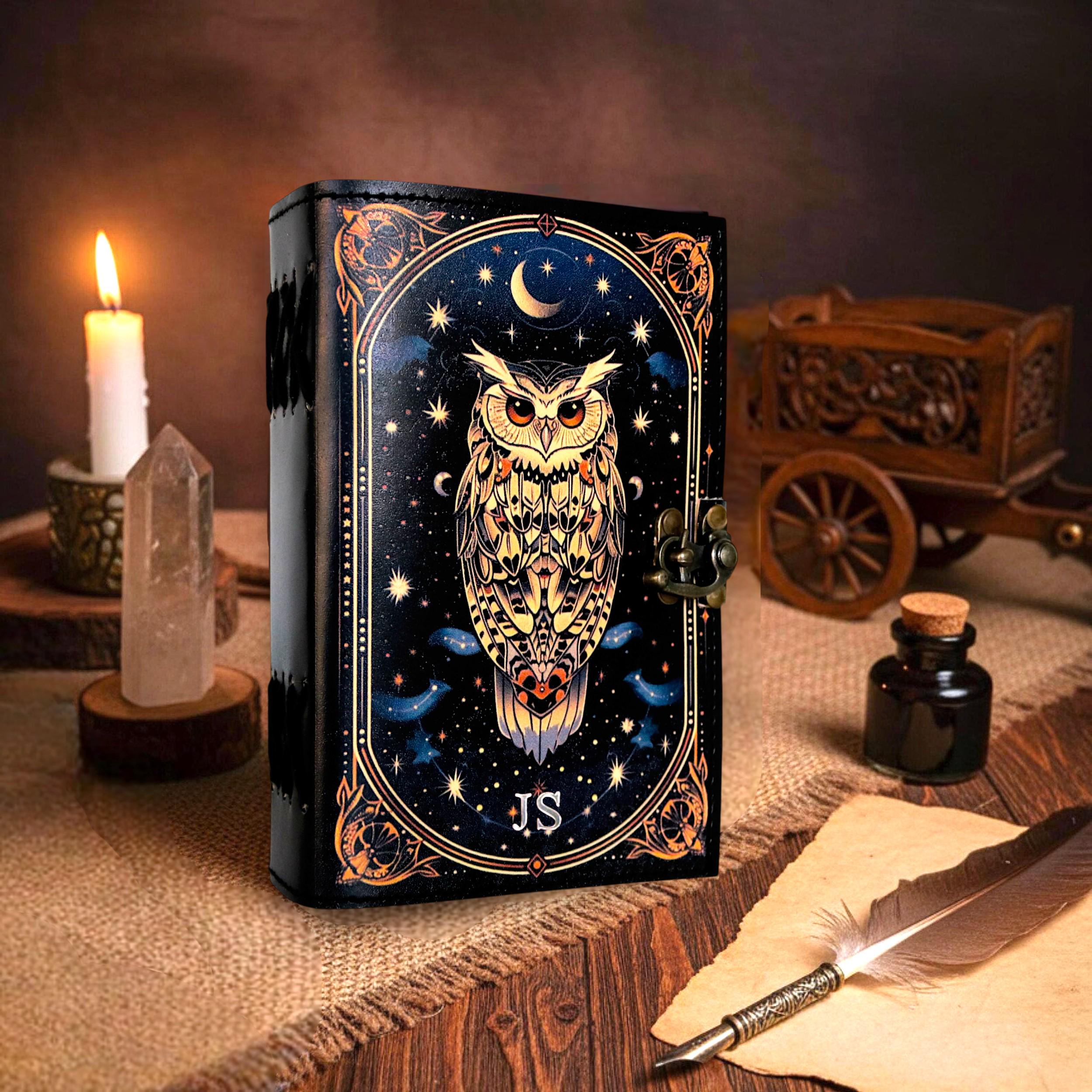 Personalized Celestial Owl Leather Journal, Blank Spell Book of Shadows Grimoire Journal, Gifts for 