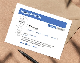 Personalised birthday greeting card, Social media design, Funny greeting card, Happy Birthday, Digital Download, Make a wish