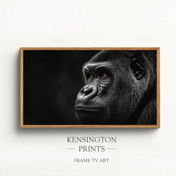 Samsung Frame TV Digital Art, Gorilla, Animal Art, Wildlife Digital Download, Black and White, Realistic Photo, Digital Download, Organic