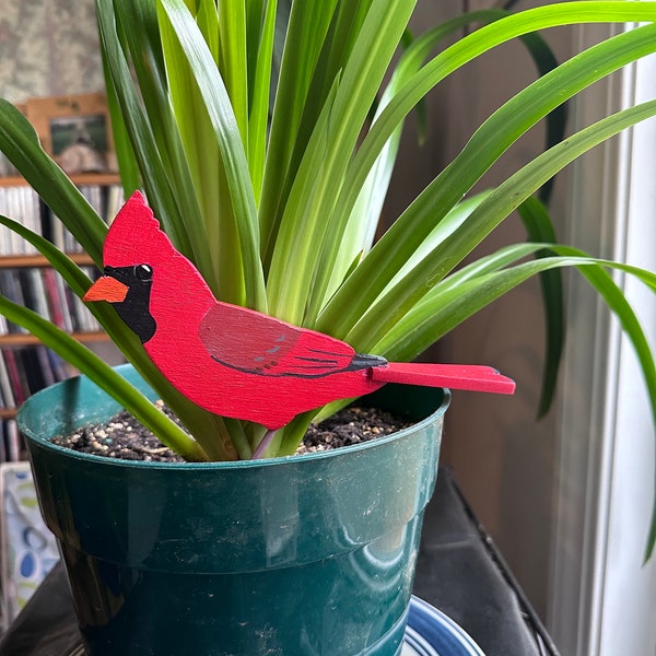 Northern Cardinal - Life-size, handmade hand-painted wooden Northern Cardinal. Perfect splash of color for your window box or house plants!