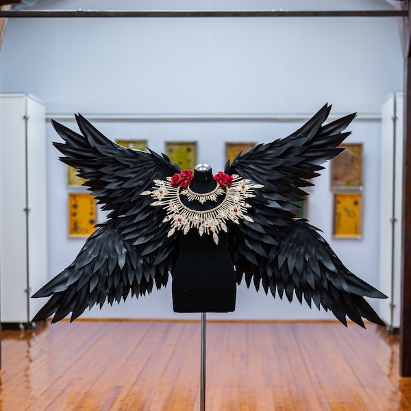 Black angel wings costume with four wings, Halloween costume, Cosplay costume