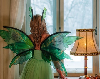 Green fairy wings costume, Elf wings Photography prop, Cosplay costume
