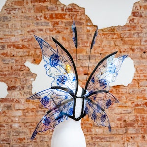 Blue Floral Fairy Wings Costume: Iridescent Elf Cosplay Prop