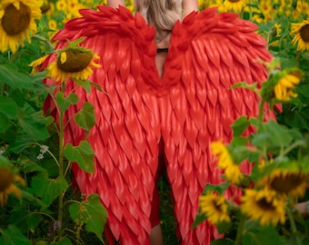 Déguisement ailes d'ange rouges, ailes mobiles, Halloween, déguisement cosplay
