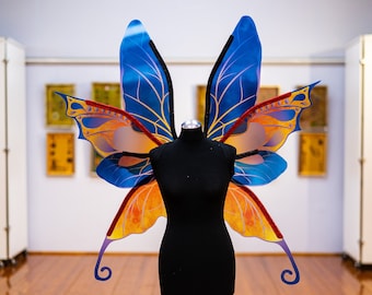 Blue, orange fairy wings costume, Transparent wings, Elf wings, Cosplay costume