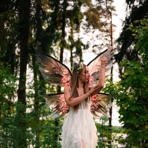 Forest Green Fairy with Pink Flowers , Elf wings, Butterfly wings, Halloween costume