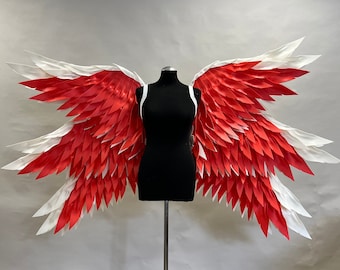 Lucifer wings, White, red angel wings costume with 6 wings, Hazbin Hotel
