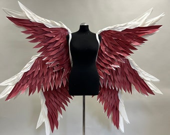 White, red angel wings costume with 6 wings, Hazbin Hotel, Lucifer wings