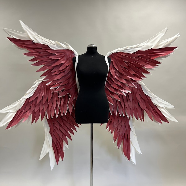 White, red angel wings costume with 6 wings, Hazbin Hotel, Lucifer wings