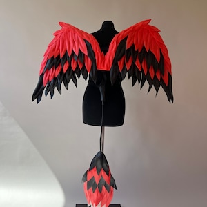 Ali e coda di buccia, costume nero, rosso, design piccolo, Hazbin Hotel, Cosplay