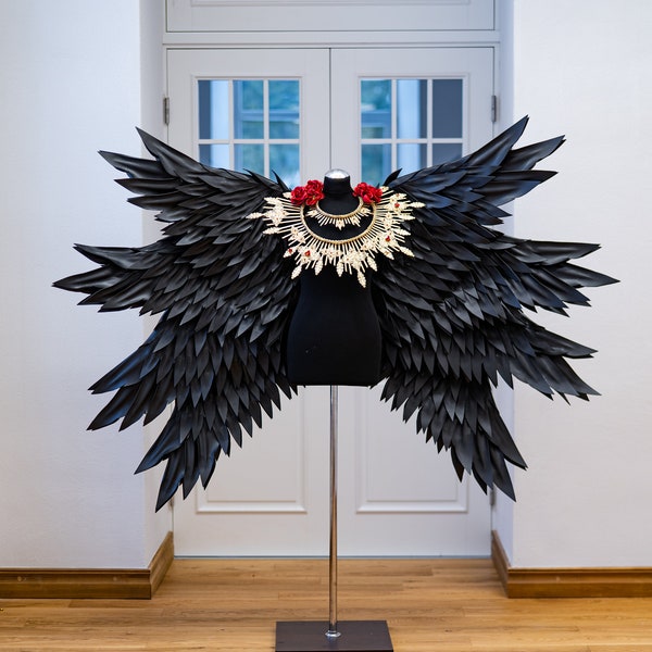 Black angel wings costume with six wings, Seraphim angel, Halloween costume, Cosplay costume