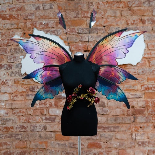 Colorful Iridescent Fairy Wings Costume: Cosplay Elf Butterfly Wings
