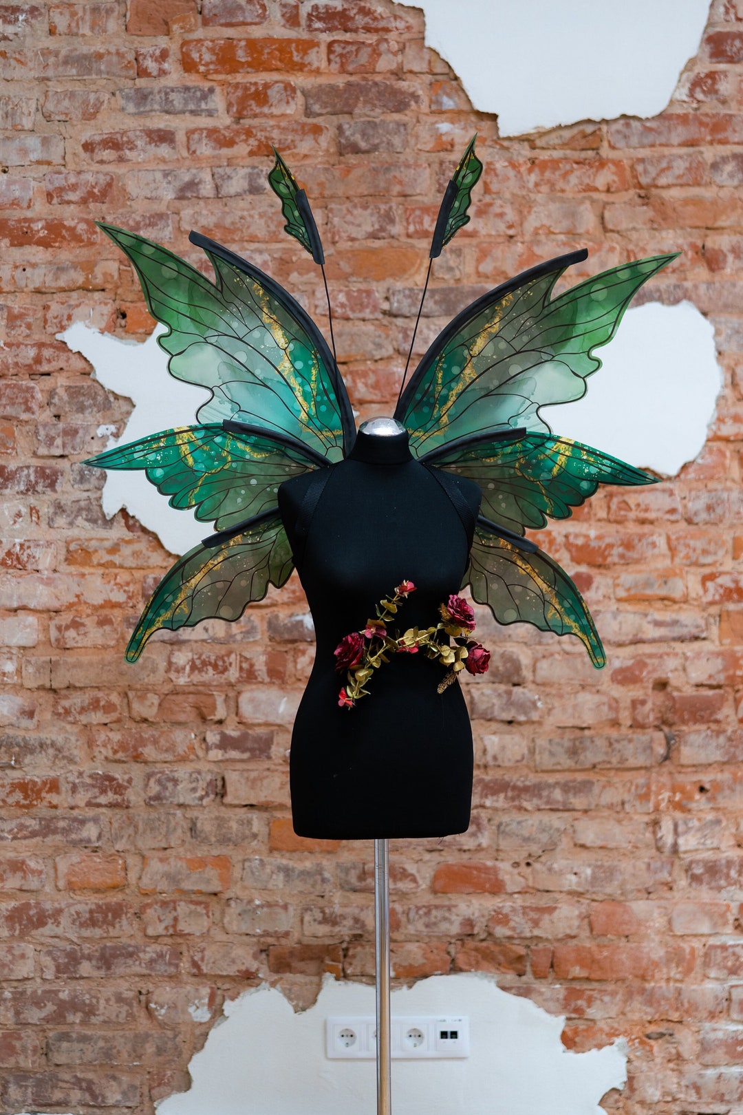 Green fairy wings costume, Elf wings, Halloween, Photography prop, Cosplay costume