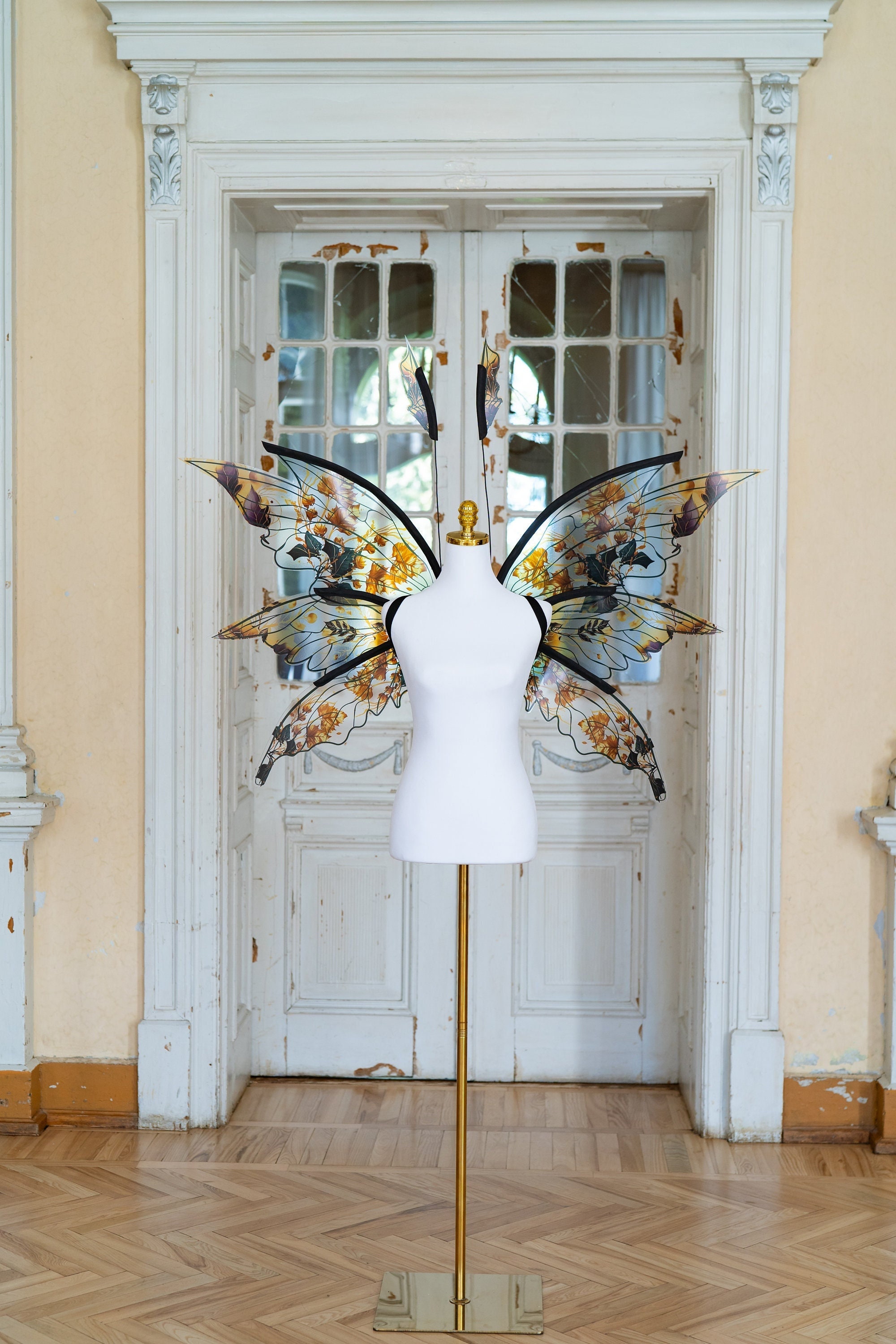 Fairy wings costume with gold elements, Elf wings, Butterfly wings, Cosplay costume