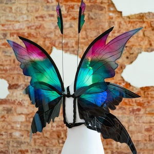 Disfraz de alas de hada iridiscentes de colores: Alas de mariposa de elfo de cosplay