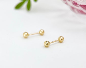 14K Solid Gold Dainty Small Ball Stud Earrings, Real Solid Gold Screw Back Simple Cartilage Piercing, Minimalist Earrings, Mother's Day Gift