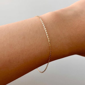 14K Solid Gold Dainty Simple Cable Chain Bracelet, Minimalist Real Yellow Gold Spring Ring Bracelet, Delicate Thin Cable Chain, Gift for Her
