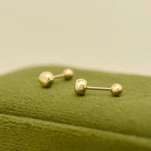 14K Solid Gold Small Flat Ball Stud Earrings, 4mm 5mm Minimalist Dainty Screw Backs Ball Stud Earrings, Simple Stud Earrings, Gift for Her