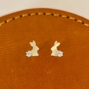 9K Solid Gold Bunny Stud Earrings, Yellow Gold Tiny Lovely Bunny Studs, Real Gold Small Dainty Rabbit Earring, Gold Jewelry Gift for Her