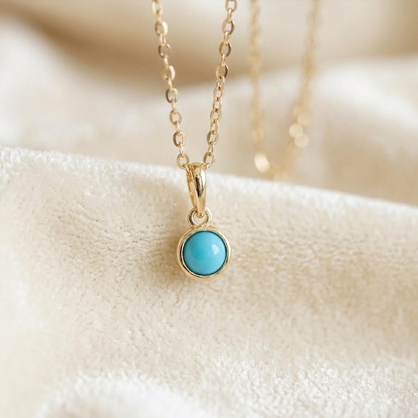 14K Solid Gold Natural Turquoise Small Charm, Dainty 9K Gold Necklace Pendant, December Birthstone, Minimalist Tiny Charm for Bracelet