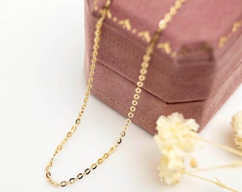 Collar de cadena tipo cable de oro amarillo macizo de 14 quilates, minimalista y delicado de 1,1 mm, cadena sencilla, regalo para ella.