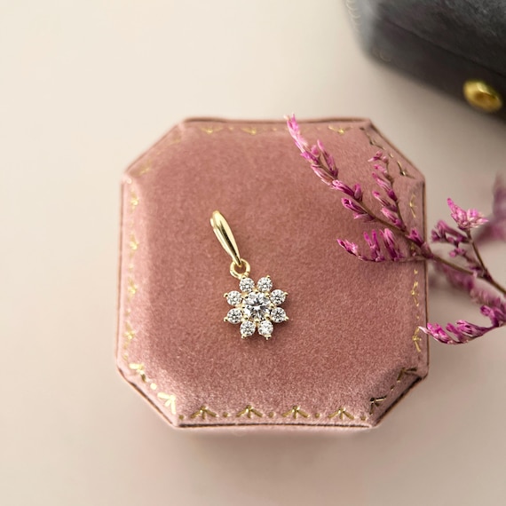 9K Solid Gold Sunflower Charm Pendant, Dainty Gold Flower Pendant, Real Gold Floral Necklace Charm, Minimalist Nature Jewelry Gift for Women