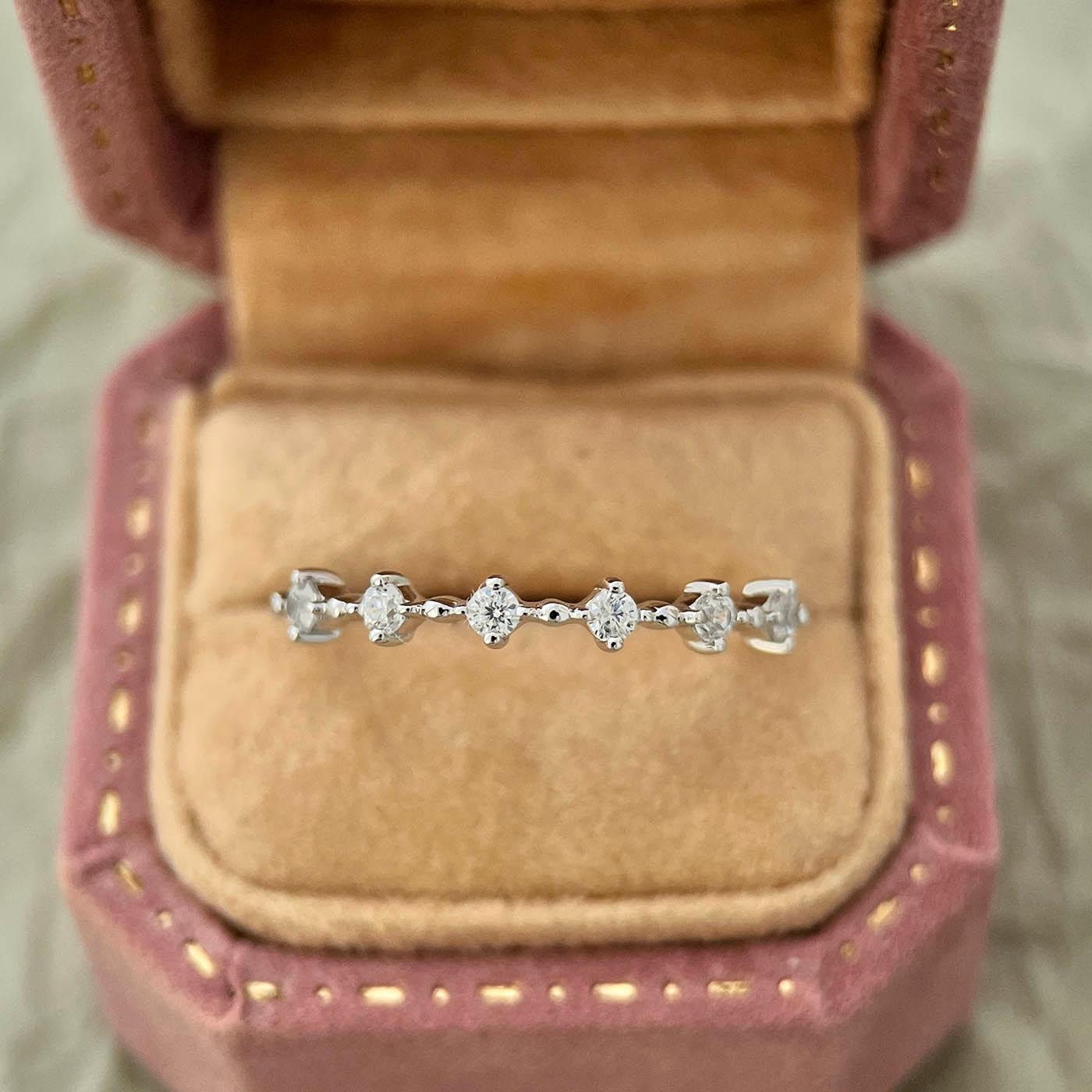 14K White Gold Stackable Dainty Thin Band Ring, 14K Real Solid White Gold Simple CZ Diamond Wedding Band, Sparkle Delicate Stacking Ring