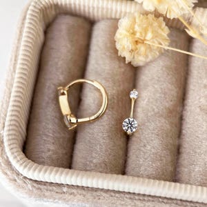 9K Solid Gold Small CZ Diamond Hoop Earrings, Real Yellow Gold Simple Sparkle Huggie Earring, Gold Delicate Helix earrings, Gift for Her