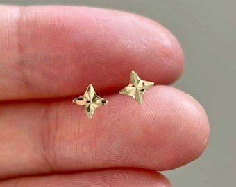 14K Solid Gold Sparkle Dainty Star Stud Earrings, 14K Real Yellow Gold Minimalist Tiny Star Studs, Small Simple Stud, Mother&#39;s Day Gift