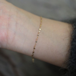 14K Echt Solid Gold Zierlich Schöne Funkeln Kette Armband, 14Kt Echt Gelb Gold Verbunden Einfache Pailletten Kette Armband, Geschenk für Sie