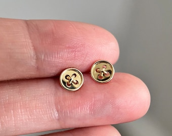Real Solid Gold Small Button Screw Back Stud Earrings, 9K Solid Gold Dainty Gold Button Piercing Earrings, Genuine Gold Studs, Gift for Her