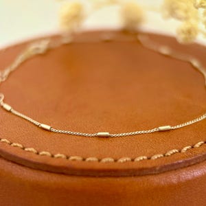 14K Solid Gold Long Beads Chain Bracelet, Dainty Real Gold Stackable Bracelet, Yellow Gold Jewelry, Gift for Her