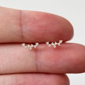 9K Solid Gold Diamond Cluster Stud Earrings, Real Gold Dainty Small Stud Earrings, Sparkle Delicate Yellow Gold Piercing, Gift for Her