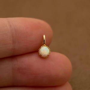 14K Solid Gold Opal Gemstone Charm Necklace, 14K Solid Gold Dainty Cable Chain Necklace, Small Simple Real Gold Opal Pendant, Gift for Her