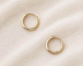 14K Solid Gold Small Hoop earring, 6m, 8mm 10mm Simple Everyday Earrings, Minimalist Tiny Huggies, Dainty Yellow Gold Earrings for Women