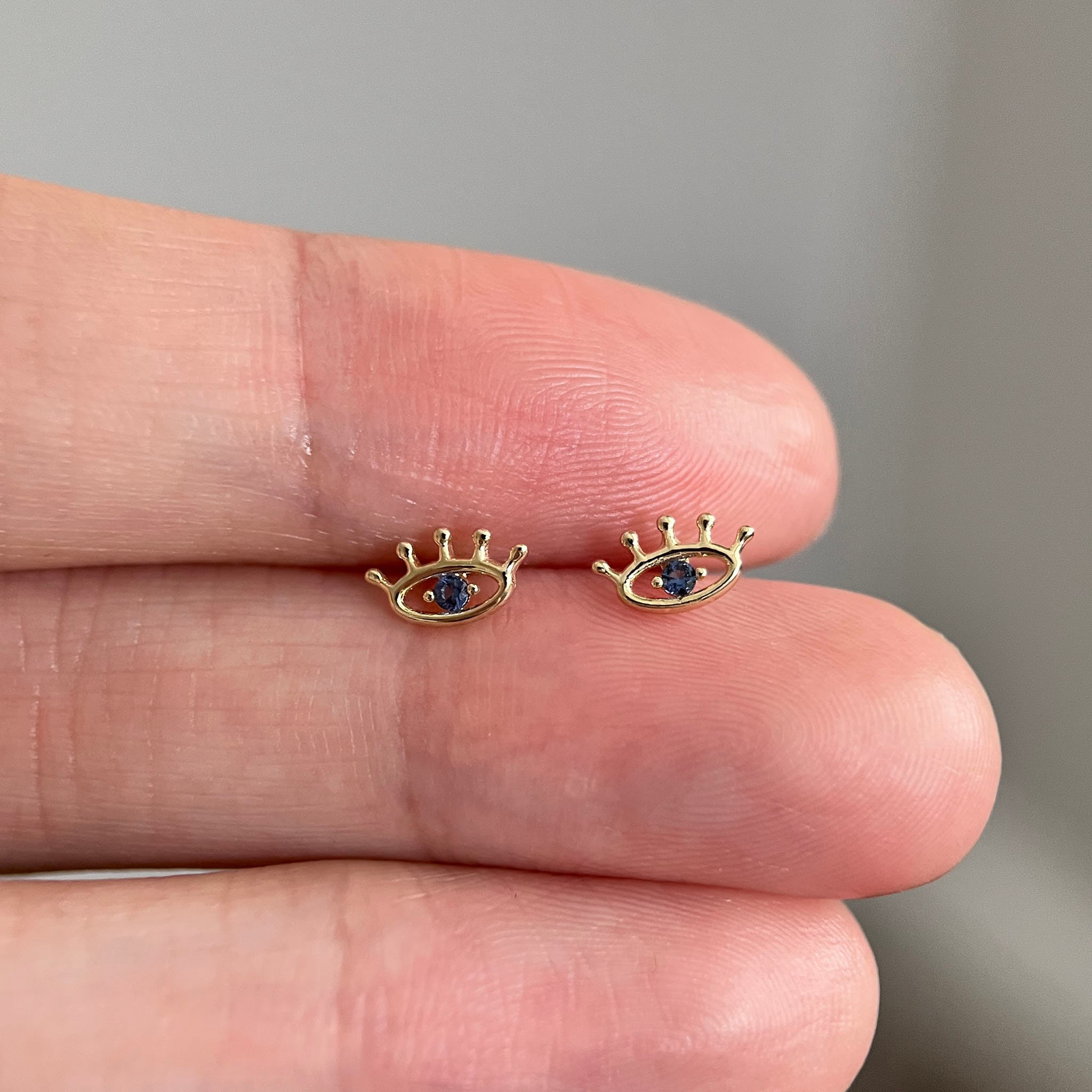 Micro Pave Diamond Blue Evil Eyes Earrings In 14K Gold | Fine Jewelry 14K Rose Gold / Pair - Foto 7