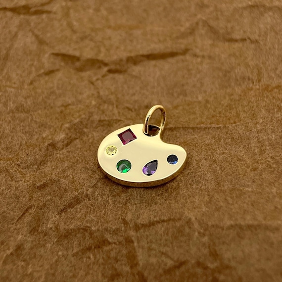 9K Solid Gold Artist Palette Pendant Necklace, 14K Yellow Gold Cable Chain Necklace, Dainty Art Flat Charm Necklace, Gift for Her